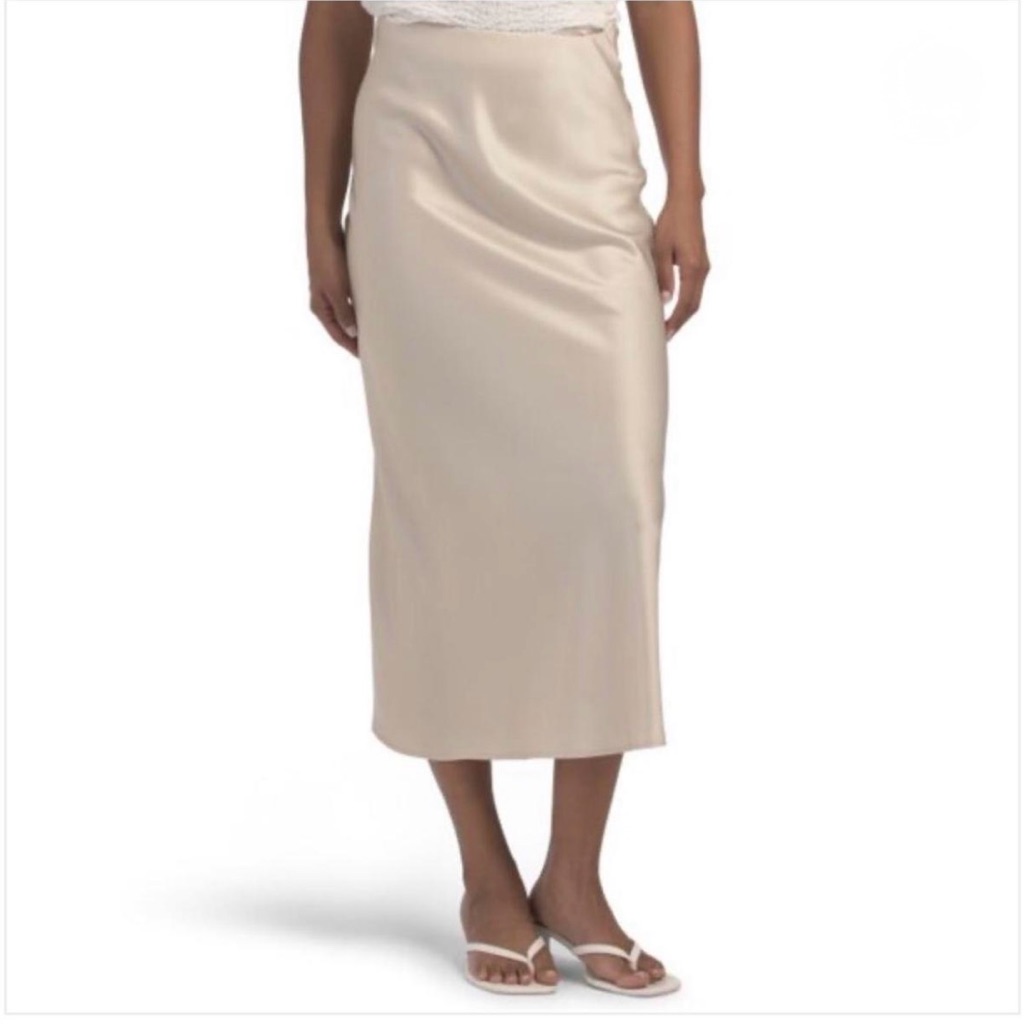 Toccin Heidi Bas Slip Skirt Chic Champagne Midi Skirt For Women Sz Xl Retail$445